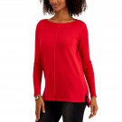 Style & Co Women's Seamed Rib Sleeve Tunic Sweater X-Small Infared Red