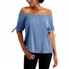 Style & Co Women's Off The Shoulder Tie Sleeve Crinkle Top X-Small Periwinkle Haze Blue
