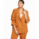 Danielle Bernstein Plus Size Pinstripe Blazer With Ruched Sleeves Plus 1X Honey Ginger Pinstripe
