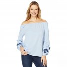 DG2 by Diane Gilman Women's Embroidered Sleeve Peasant Top X-Large Chambray Blue