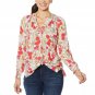 Democracy Women's Floral Smocked Neck Tie Front Top Small Off-White Bittersweet