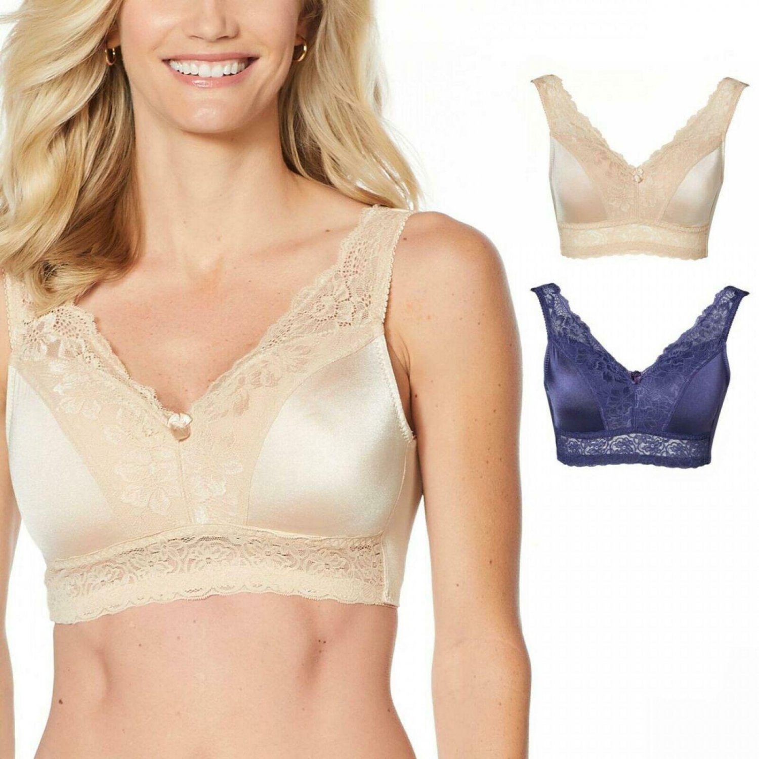 Rhonda Shear Pack Betty Pin Up Bras With Back Closure Tan Blue X