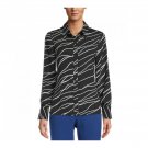 Bar III Women's Printed Button Down Blouse X-Small Black / Ivory Lines
