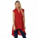 Vince Camuto Women's Split Neck Sleeveless Hi-Low Tunic Blouse Small Corall Sunset Red