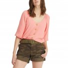 Sanctuary Women's Button Front Modern V-Neck Top Small Coral Pink
