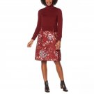 DG2 by Diane Gilman Floral Twofer Turtleneck Sweater Dress Medium Wine Red