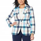 DG2 by Diane Gilman Women's Stretch Crepe Printed Blazer Small Buffalo Plaid Blue