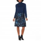 DG2 by Diane Gilman Floral Twofer Turtleneck Sweater Dress Small Navy Blue