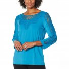 Antthony Women's Bracelet Sleeve Crochet Knit Tunic Top X-Small Turquoise Blue