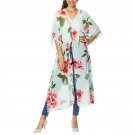 Colleen Lopez Women's Floral Tassel Duster Kimono Small Light Aqua Green