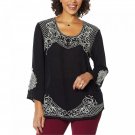 Antthony Women's Embroidered Bracelet Sleeve Tunic Top Small Black