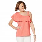 Colleen Lopez Plus Size Asymmetric Off-Shoulder Flounce Top Plus 3X Peach Pink