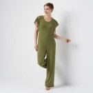 H by Halston Women's Jet Set Jersey Wide Leg Jumpsuit with Lace Sleeves Small Vine Green