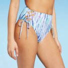Shade & Shore Lace-Up High Leg High Waist Extra Cheeky Bikini Bottom Small Blue Tie Dye