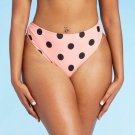 Xhilaration Women's Cheeky High-Leg High-Waist Bikini Bottom X-Small Light Pink / Black Polka Dot