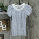 Style & Co. Crochet Trim Flutter Sleeve Knit Top White / Blue Black Small