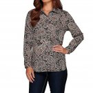 Susan Graver Women's Printed Stretch Cotton Button Front Shirt 8 Spice Paisley Multi