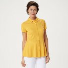 Isaac Mizrahi Live! Women's Polka Dot Button Front Knit Peplum Top Medium Meyer Lemon Yellow