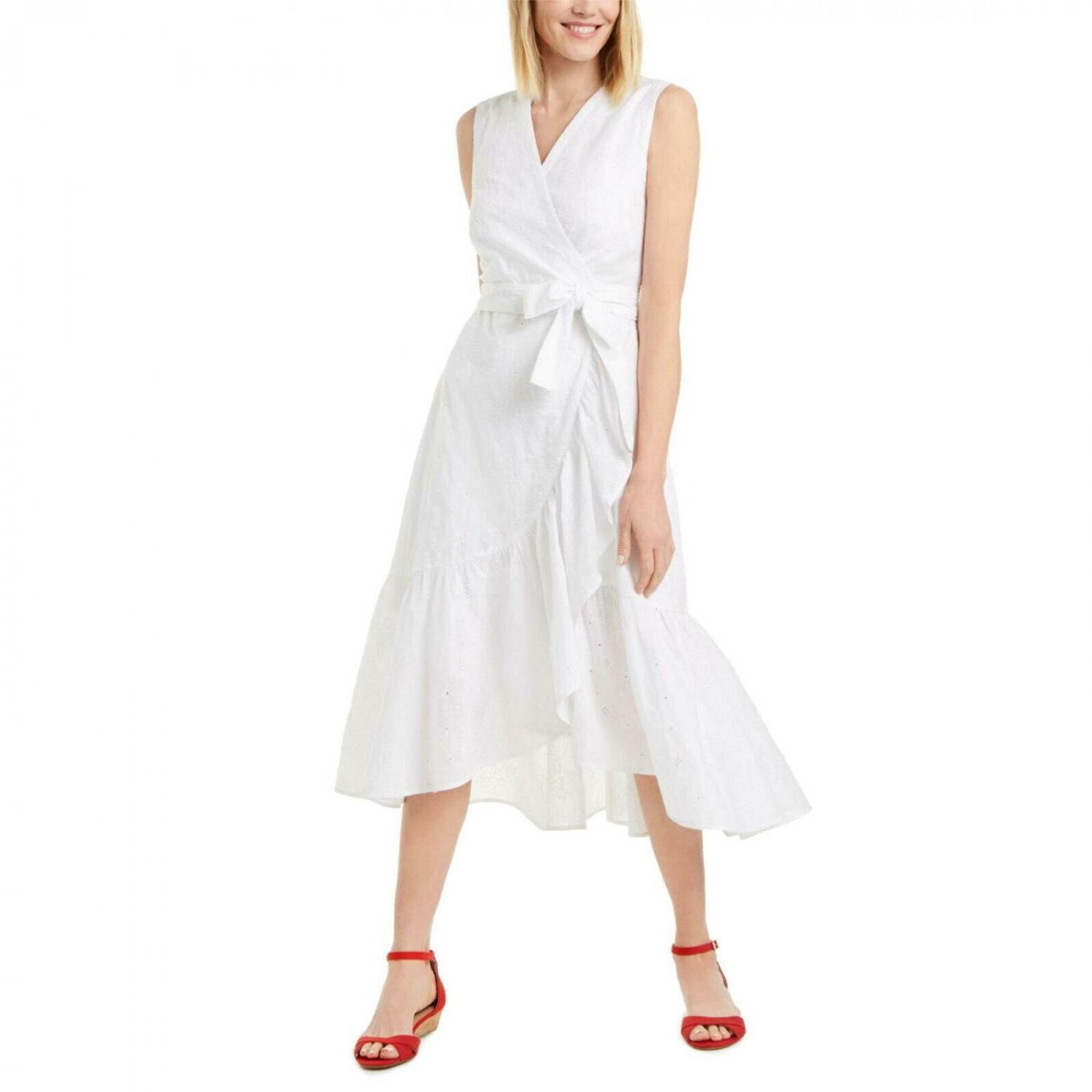 ZUZIFY Women's Cotton Eyelet Wrap Dress. Z1-100093988MS 10 White