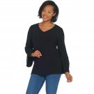 Susan Graver Women's Textured Liquid Knit Tunic Top With Lace Trim X-Small Black