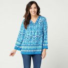 Belle by Kim Gravel Women's Ikat Print Stretch V-Neck Blouse X-Small Turquoise Blue