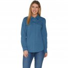Denim & Co. Women's Textured Knit Snap Front Long Sleeve Shirt XX-Small Blue Teal