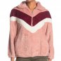 Forgotten Grace Faux Fur Chevron 1/2-Zip Pullover Fleece Jacket Medium Blush Pink Chevron
