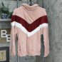 Forgotten Grace Faux Fur Chevron 1/2-Zip Pullover Fleece Jacket Medium Blush Pink Chevron