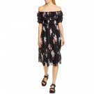 Fuzzi Women's Ruffle Floral Print Off The Shoulder Tulle Dress X-Small Black Floral
