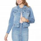 NWT G By Giuliana Womens Downtown Denim Jacket With Beaded Patches. 693902 XS Light Wash Blue