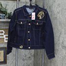 NWT G By Giuliana Womens Plus Size Downtown Denim Jacket with Beaded Patches 2X Dark Wash Blue