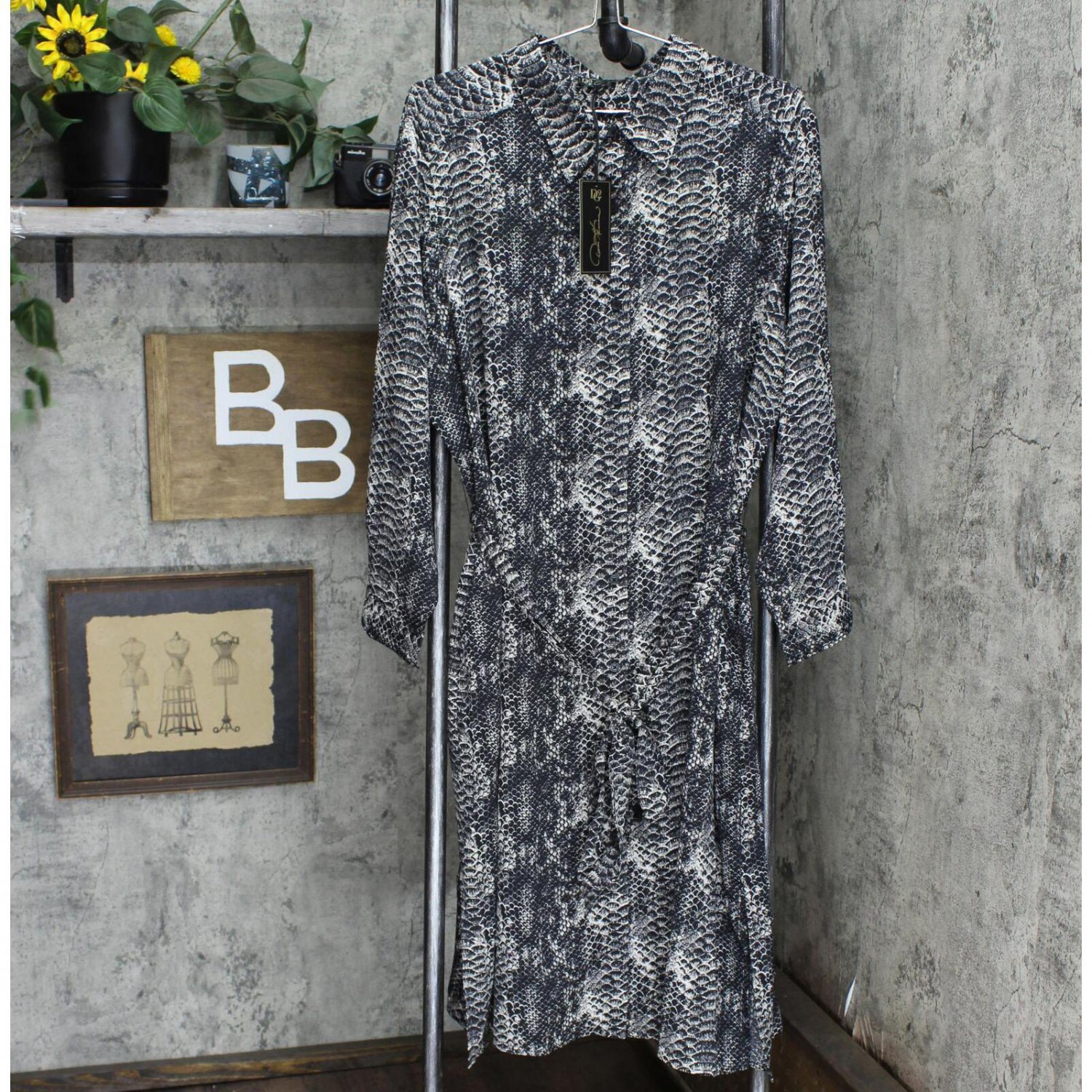 NWT DG2 by Diane Gilman Plus Size Printed Charmeuse Shirtdress Duster Dress 2X Python Multi