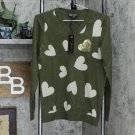 NWT DG2 by Diane Gilman Womens Breast Cancer Awareness Heart Sequin Sweater L Olive Green
