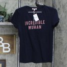 NWT Sundry Women's Incredible Woman Graphic Tee T-Shirt 1 Navy Blue