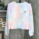 NWT All in Favor Tie Dye Applique Shirt Long Sleeve Top with Embroidered Patch XL Purple Peach