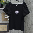 NWT Ava & Viv Women's Plus Size Flutter Short Sleeve Ribbed Blouse 3X Black