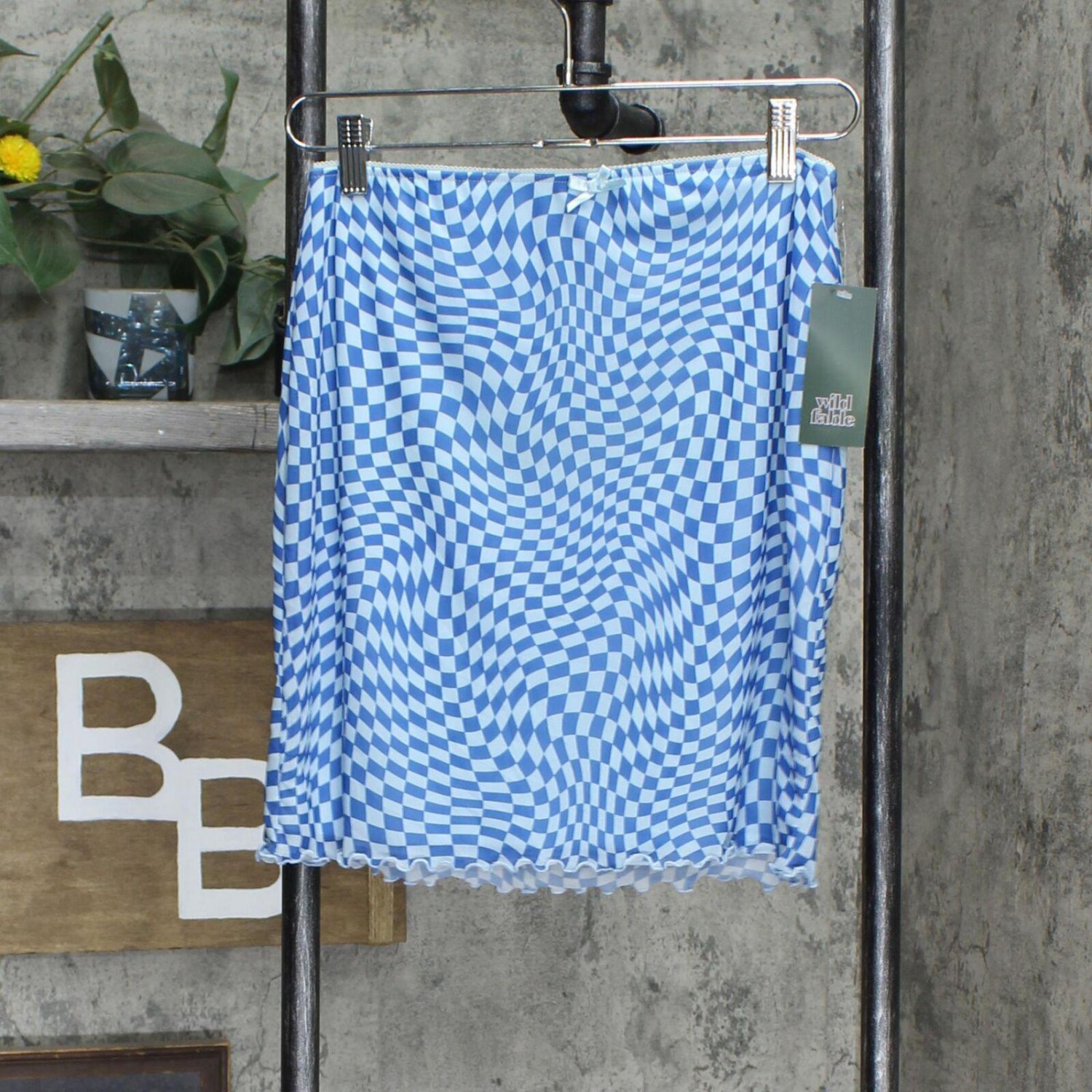 NWT Wild Fable Women's Mesh Bodycon Mini Skirt XXL Blue Check