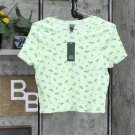 NWT Wild Fable Women's Short Sleeve Slim Fit Baby T-Shirt L Green / Blue Floral