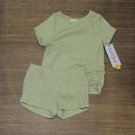 NWT Cat & Jack Toddler Girls' Dot Ribbed Cinched Short Sleeve Top and Shorts Set 18M Power Sage