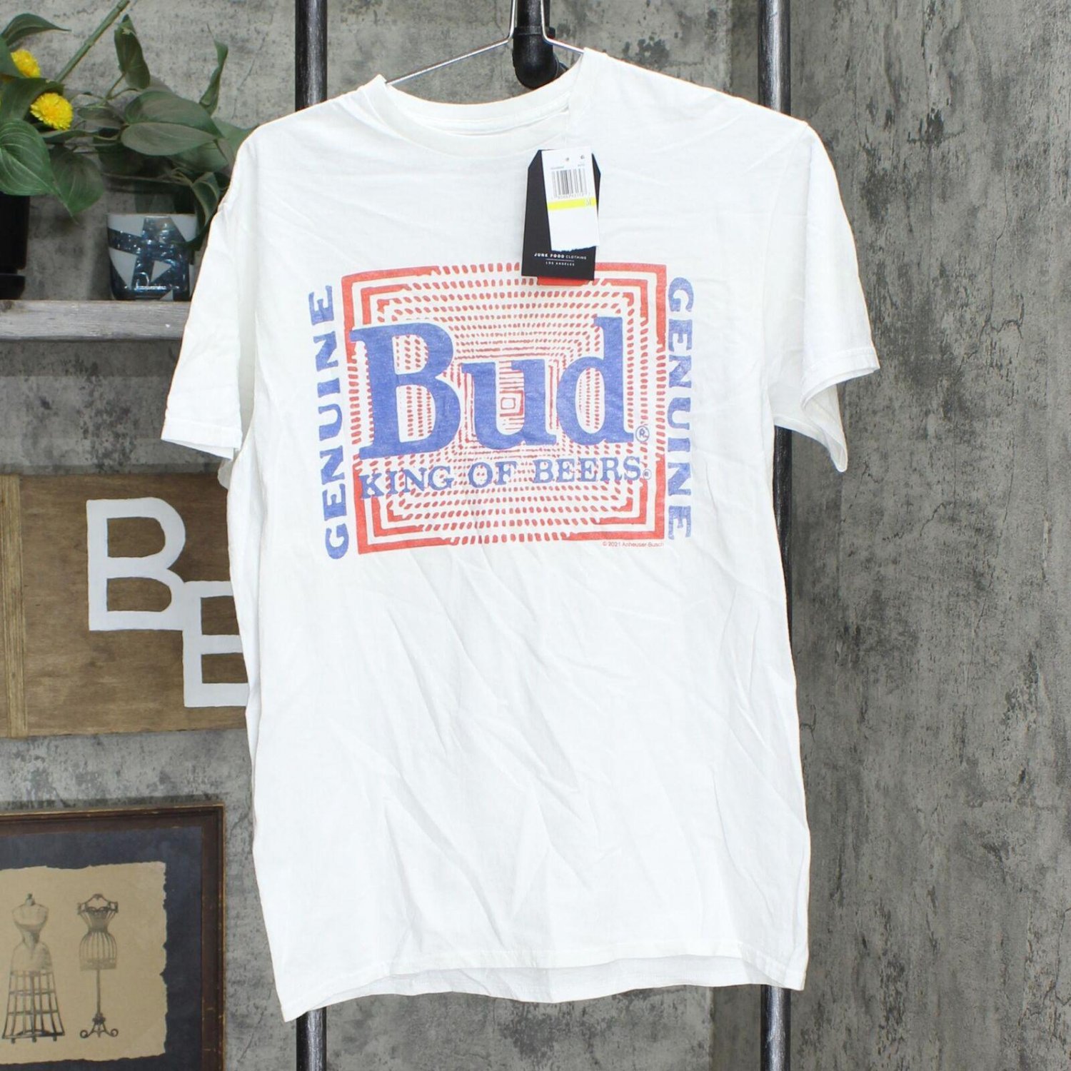 NWT Junk Food Men's Budweiser Psyche Pattern Short Sleeve T-shirt M White