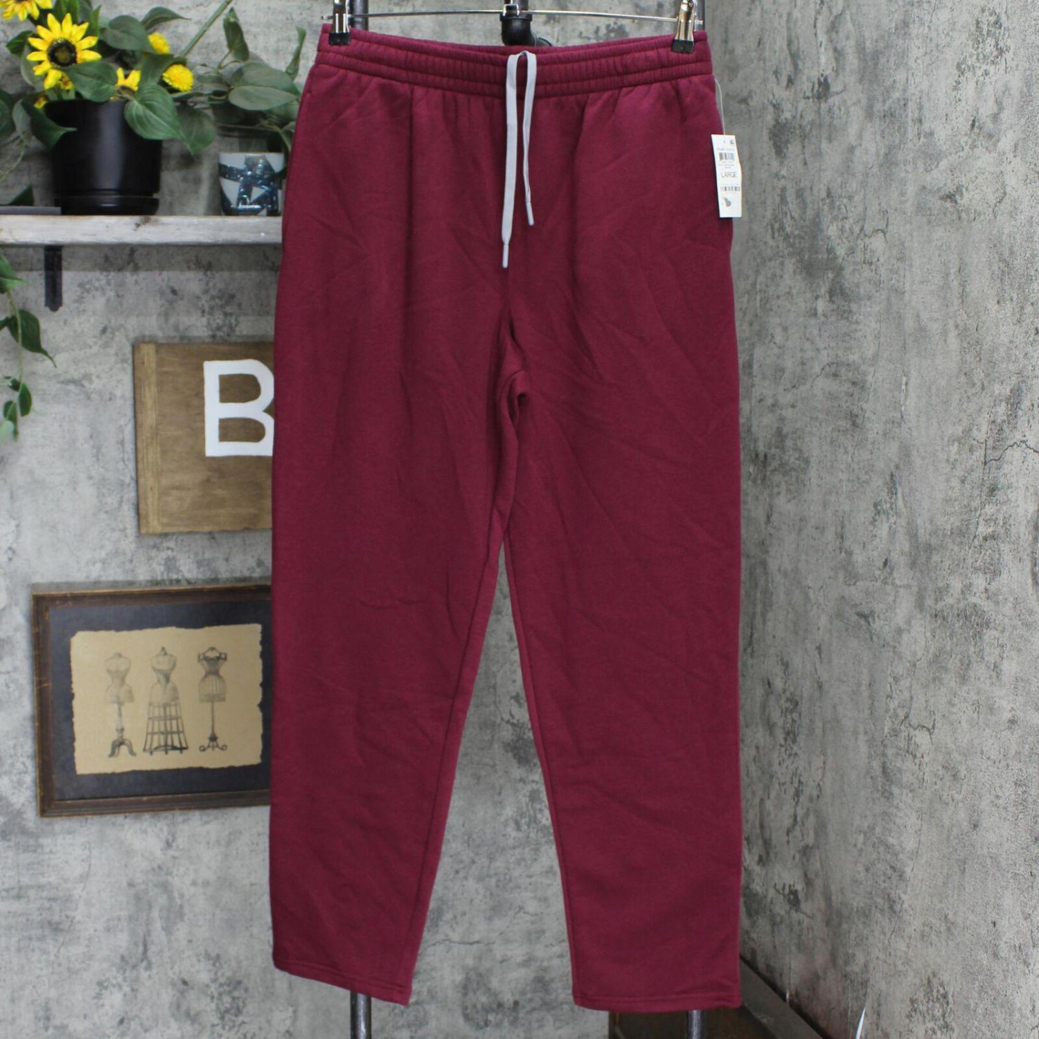 NWT Id Ideology Men's Solid Fleece Sweatpants Pants L Malbec Red