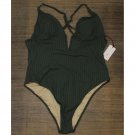 NWT Shade & Shore Women's Ribbed Plunge Front V-Wire One Piece Swimsuit XL Dark Green