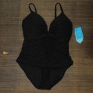 Free Country Women's Twist Front One-Piece Swimsuit Black L