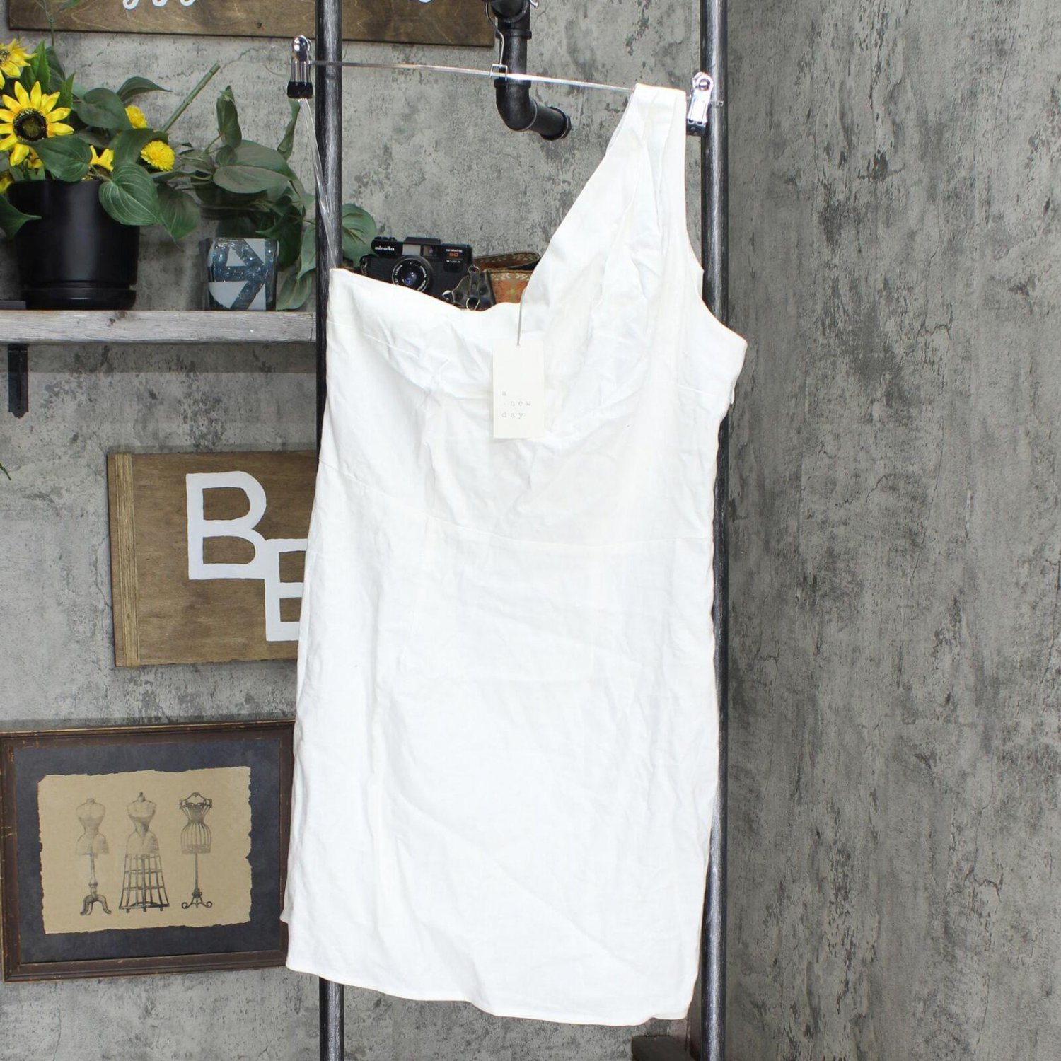 NWT A New Day Women's Sleeveless One Shoulder Dress Z92W39 M White