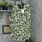 NWT Who What Wear Floral Print Long Sleeve Round Neck Button Back Tiered Mini Dress XS Green