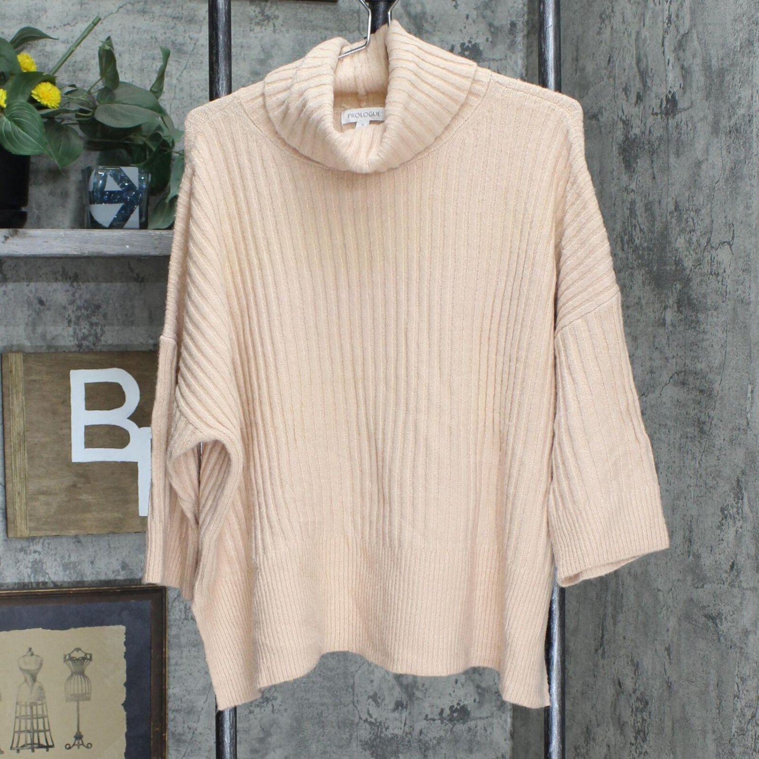 Prologue Women's 3/4 Sleeve Turtleneck Pullover Sweater Blush Pink S