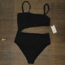 NWT Shade & Shore Women's Ribbed Cut Out One Piece Swimsuit AF037 M Black