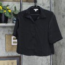 Prologue Womens Satin Short Sleeve Hidden Button Down Shirt Black XS