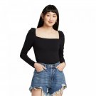 Wild Fable Women's Long Sleeve Square Neck Knit Top Medium Ebony Black