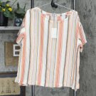 NWT A New Day Women's Striped Short Sleeve Linen Cuff T-Shirt 564575 S Cream Ivory